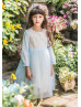 Sky Blue Soft Yarn Tea Length Flower Girl Dress